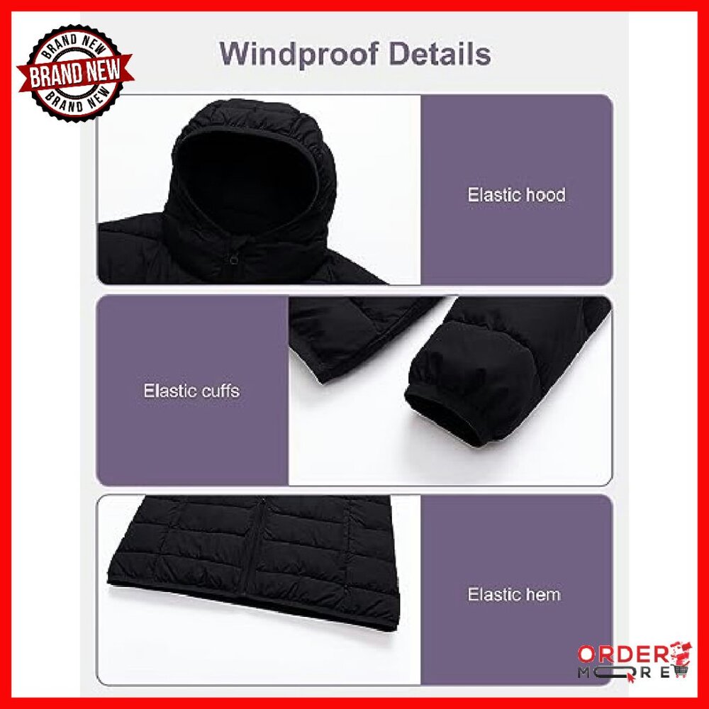 Plus Size Lightweight Puffer Jacket Packable Hood… - image 7